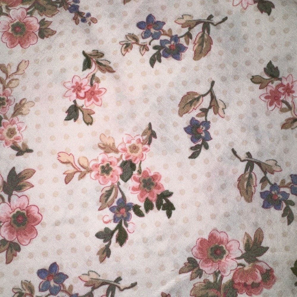 David Textiles Floral Fabric 2 Yards Cream Pink Polka Dot Wildflowers